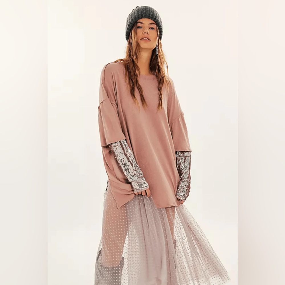 FREE PEOPLE Nellie Sequined Twofer Pink and Silver Women's Top
